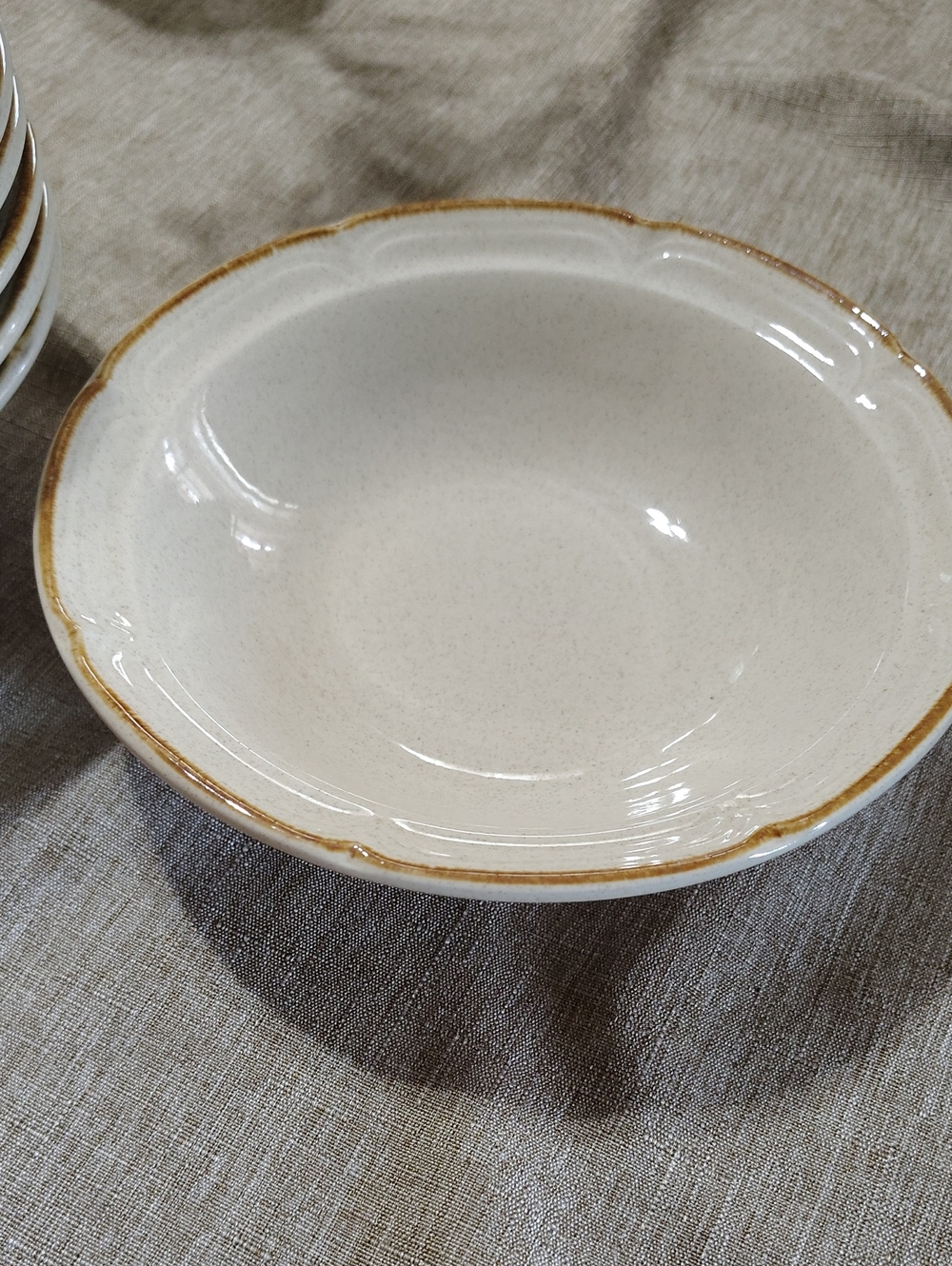 Hearthside Neutral Cream Stoneware Bowl with Rustic Brown
